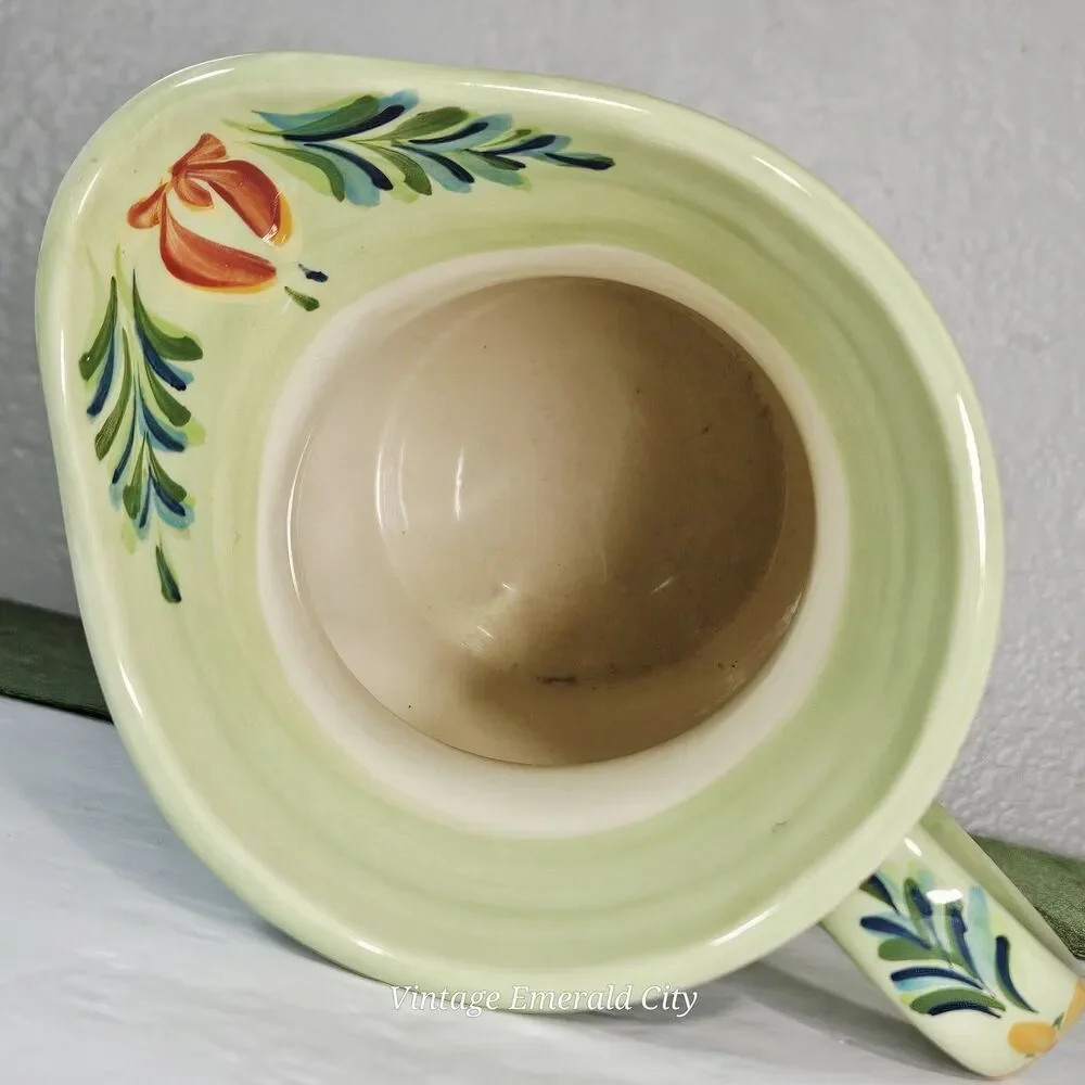 Vtg Large Provence Gail Pittman Water Pitcher Jug Flowers Green & Blue Stripes